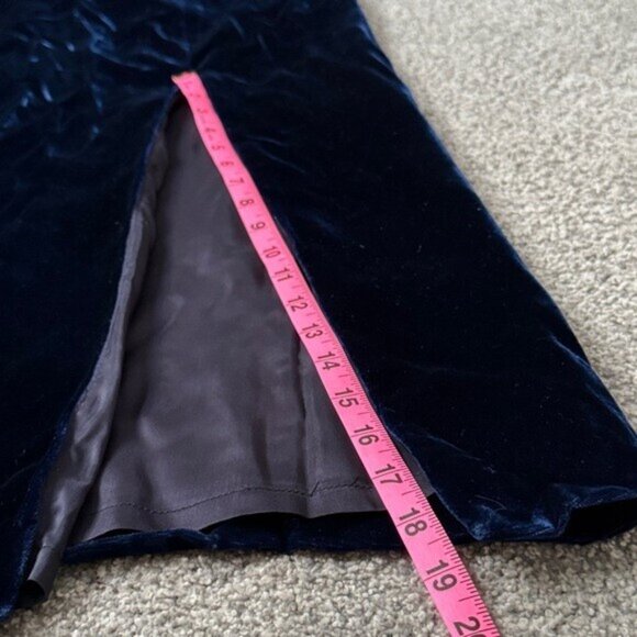 Williams Dark Blue Lined Velvet Maxi Dress with Slit Plunging Scallop Neckline S - Picture 11 of 16